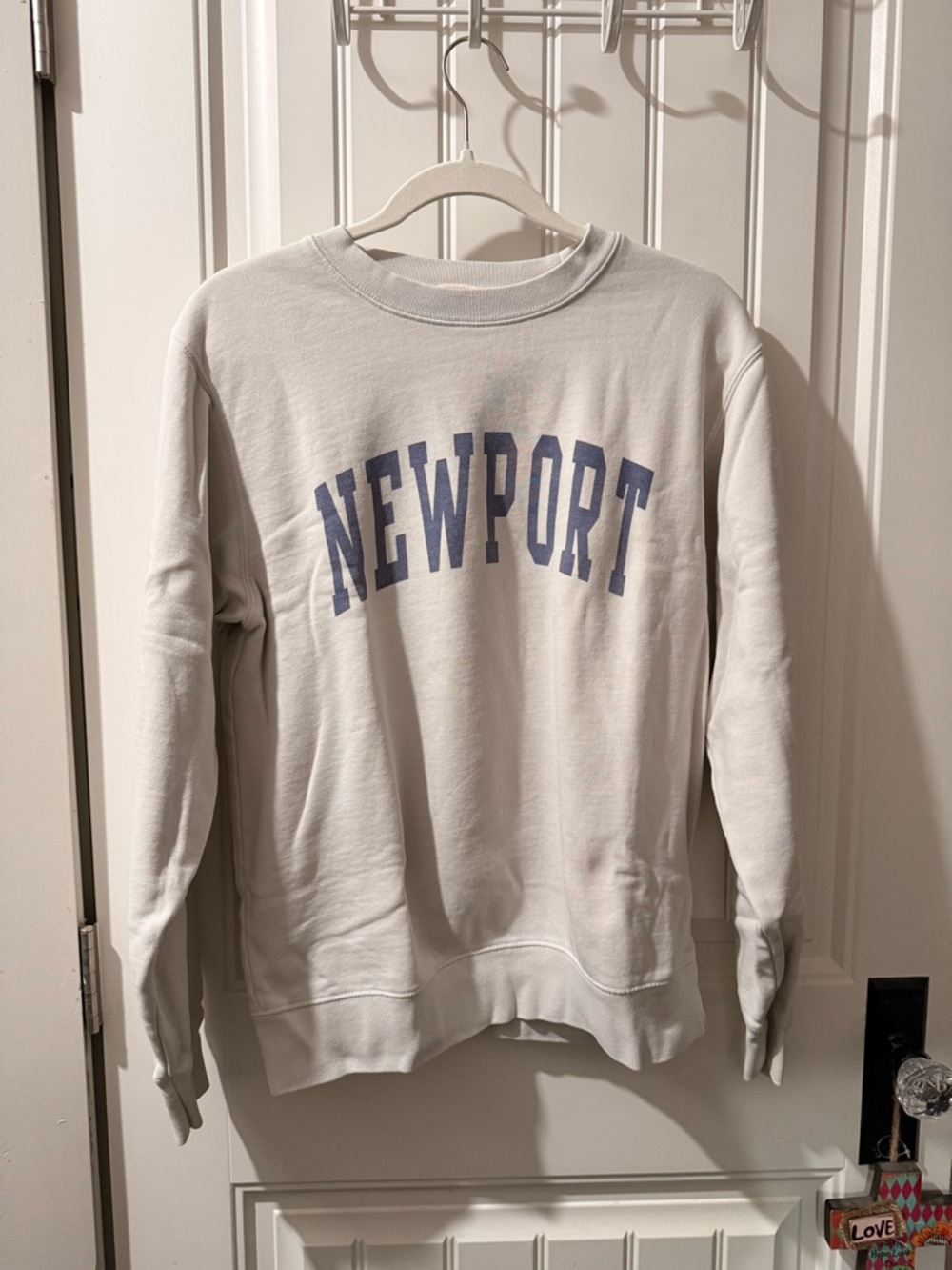 Brandy Melville White Crewneck Sweatshirt with Blue "NEWPORT" Print